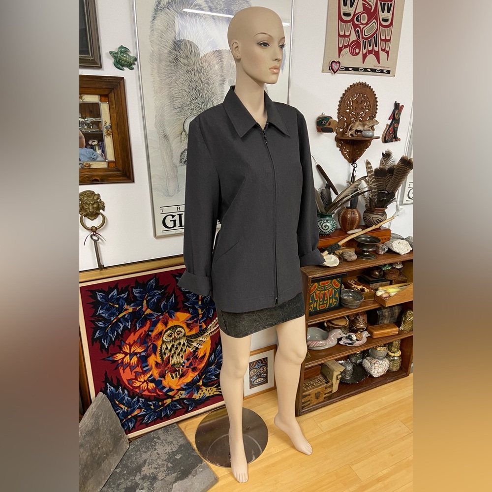 Slate Grey Collared Zip-Up Jacket Semi-Formal